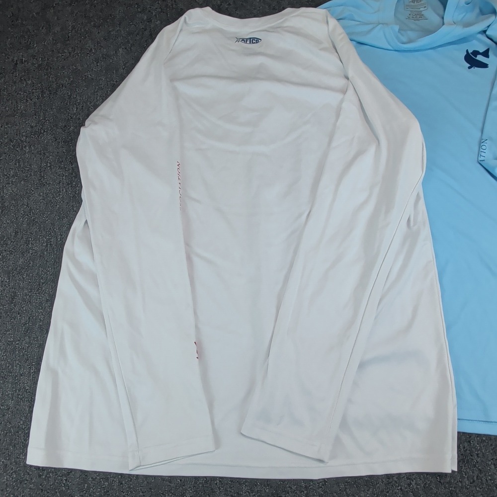 AFTCO Fishing Shirt XL Mens Lot 2 Performance Long Sleeve Sun Shirt Blue White - Picture 7 of 9